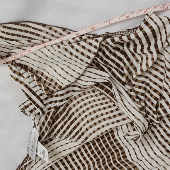 Geri C. New York Striped Faux Wrap Dress Brown Cream VTG 90s M/L - Picture 12 of 15